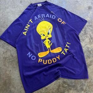 Vintage 90s Tweety Bird Ain't Afraid Of No Puddy Tat Looney Tunes Large (d7)